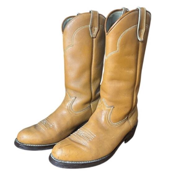 Vintage Wrangler Cowboy Western Boots Blonde Brown Men's 10.5  Made in USA - Picture 1 of 11